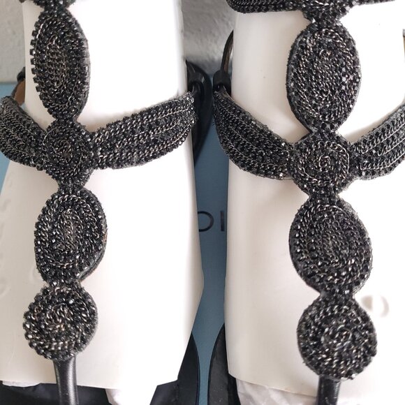 New ANTONIO MELANI black leather sandals with ornate black chain detailing - Picture 4 of 11